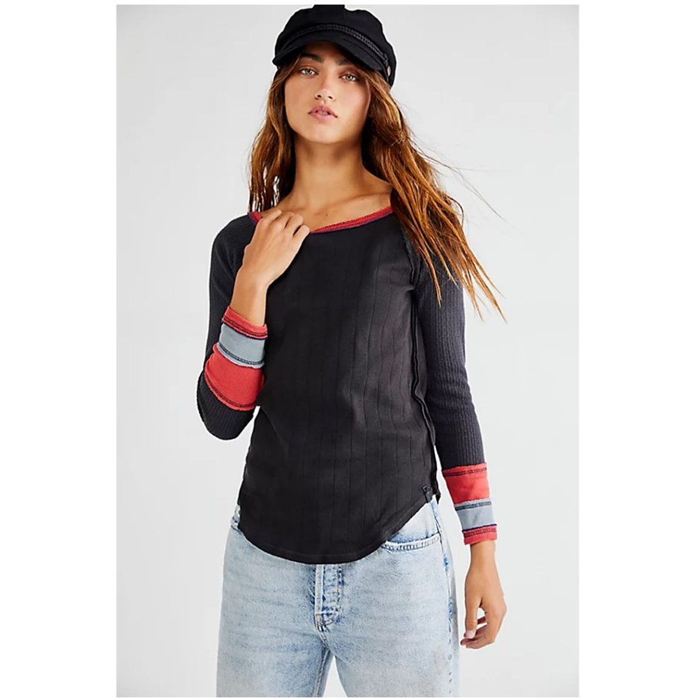 Free People Care FP Extra Base Hit Tee Washed Black M